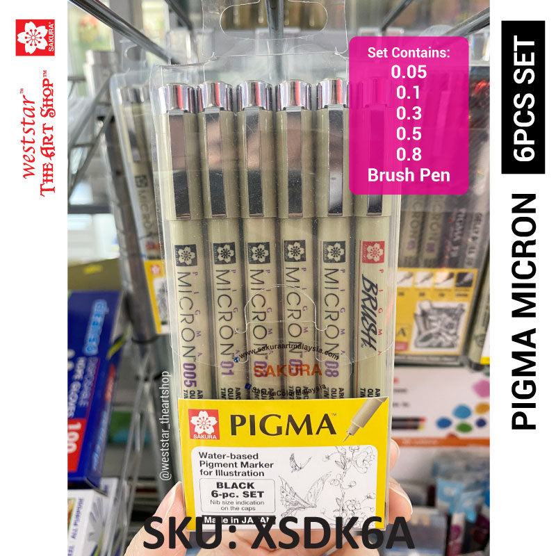 Sakura Pigma Micron Drawing Pen Black Ink, Set of 6pcs